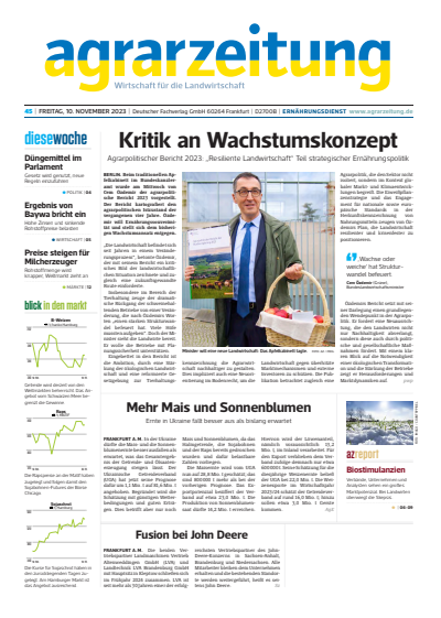 Cover der Ausgabe: agrarzeitung Jahrgang 78 (2023), Heft 45