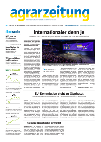 Cover der Ausgabe: agrarzeitung Jahrgang 78 (2023), Heft 46