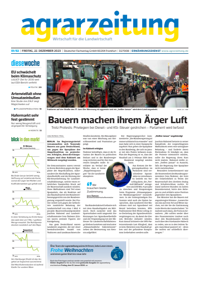 Cover der Ausgabe: agrarzeitung Jahrgang 78 (2023), Heft 51-52