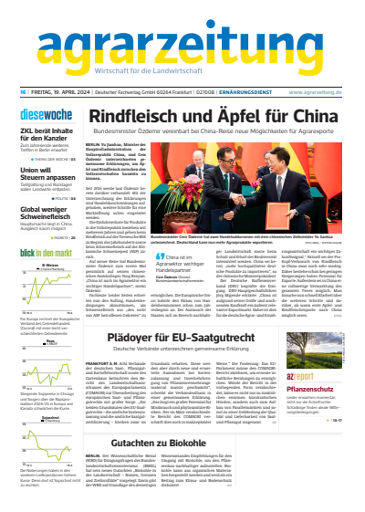 Cover der Ausgabe: agrarzeitung Jahrgang 79 (2024), Heft 16