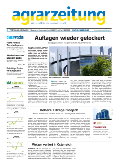 Cover der Ausgabe: agrarzeitung Jahrgang 79 (2024), Heft 17