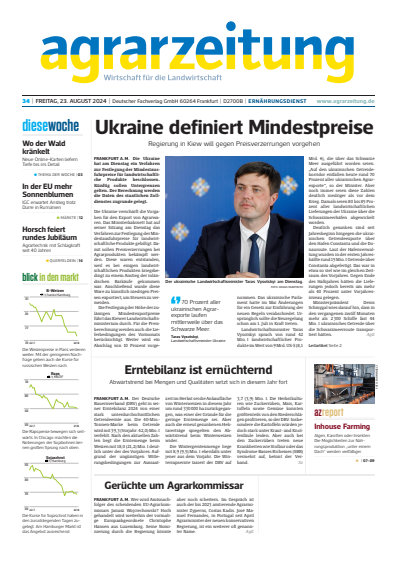 Cover der Ausgabe: agrarzeitung Jahrgang 79 (2024), Heft 34