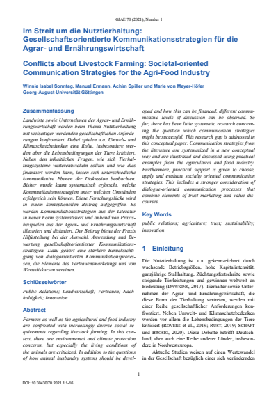 Cover der Ausgabe: GJAE - German Journal of Agricultural Economics Jahrgang 70 (2021), Heft 01