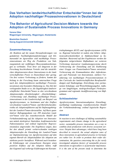 Cover of Volume: GJAE - German Journal of Agricultural Economics Volume 72 (2023), Edition 01