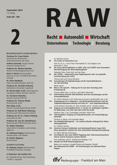 Cover der Ausgabe: Recht, Automobil, Wirtschaft Jahrgang 5 (2024), Heft 2