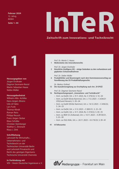 Cover der Ausgabe: Zeitschrift zum Innovations- und Technikrecht Jahrgang 5 (2024), Heft 1
