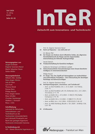 Cover der Ausgabe: Zeitschrift zum Innovations- und Technikrecht Jahrgang 5 (2024), Heft 2