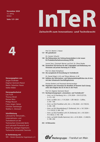 Cover der Ausgabe: Zeitschrift zum Innovations- und Technikrecht Jahrgang 5 (2024), Heft 4