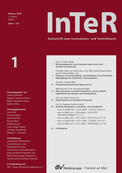 Cover der Ausgabe: Zeitschrift zum Innovations- und Technikrecht Jahrgang 6 (2025), Heft 1