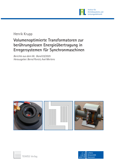 Cover des Buchs: Volumenoptimierte Transformatoren zur berührungslosen Energieübertragung in Erregersystemen für Synchronmaschinen