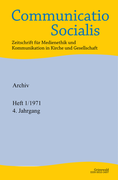 Cover of Volume: Communicatio Socialis (ComSoc) Volume 4 (1971), Edition 1