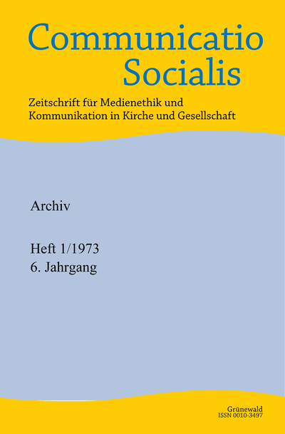 Cover der Ausgabe: Communicatio Socialis (ComSoc) Jahrgang 6 (1973), Heft 1