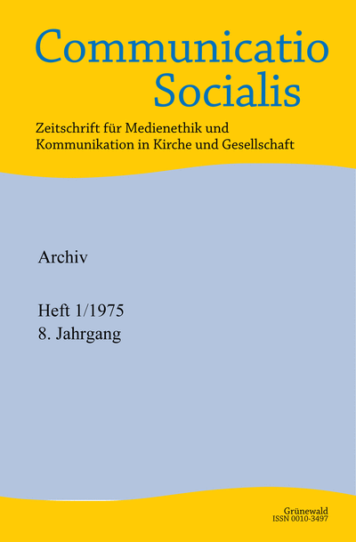 Cover of Volume: Communicatio Socialis (ComSoc) Volume 8 (1975), Edition 1