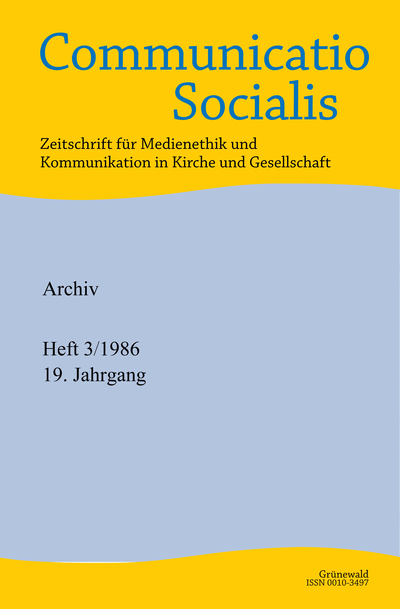 Cover der Ausgabe: Communicatio Socialis (ComSoc) Jahrgang 19 (1986), Heft 3
