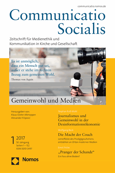 Cover der Ausgabe: Communicatio Socialis (ComSoc) Jahrgang 50 (2017), Heft 1