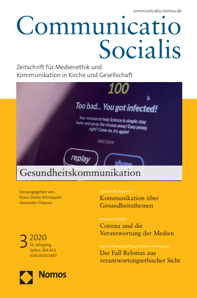 Cover der Ausgabe: Communicatio Socialis (ComSoc) Jahrgang 53 (2020), Heft 3