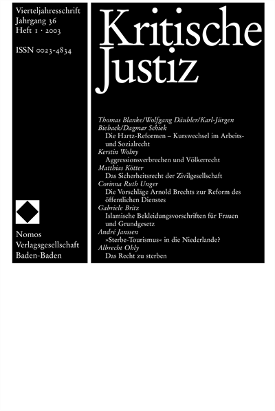Cover der Ausgabe: KJ Kritische Justiz Jahrgang 36 (2003), Heft 1