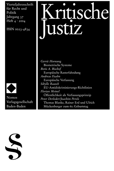 Cover der Ausgabe: KJ Kritische Justiz Jahrgang 37 (2004), Heft 4