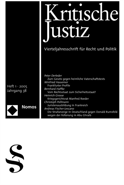 Cover der Ausgabe: KJ Kritische Justiz Jahrgang 38 (2005), Heft 1