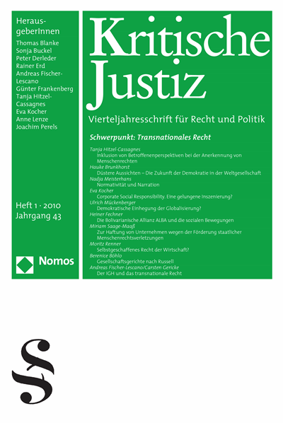 Cover der Ausgabe: KJ Kritische Justiz Jahrgang 43 (2010), Heft 1