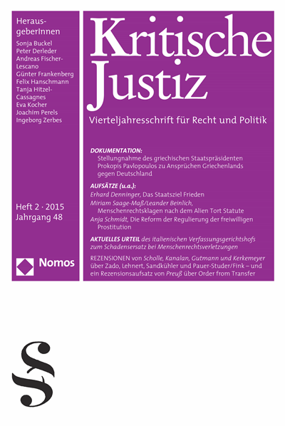 Cover der Ausgabe: KJ Kritische Justiz Jahrgang 48 (2015), Heft 2