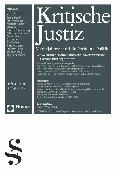 Cover der Ausgabe: KJ Kritische Justiz Jahrgang 49 (2016), Heft 4
