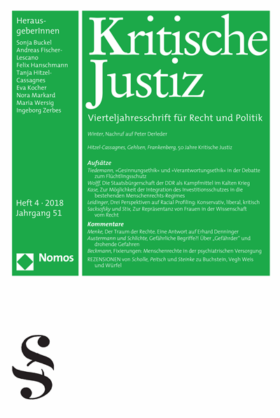 Cover der Ausgabe: KJ Kritische Justiz Jahrgang 51 (2018), Heft 4