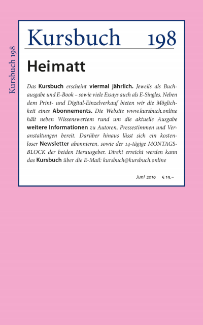 Cover der Ausgabe: Kursbuch Jahrgang 55 (2019), Heft 198