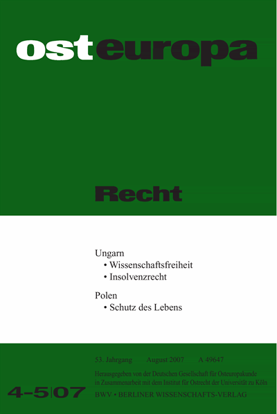 Cover der Ausgabe: OER Osteuropa Recht Jahrgang 53 (2007), Heft 4-5