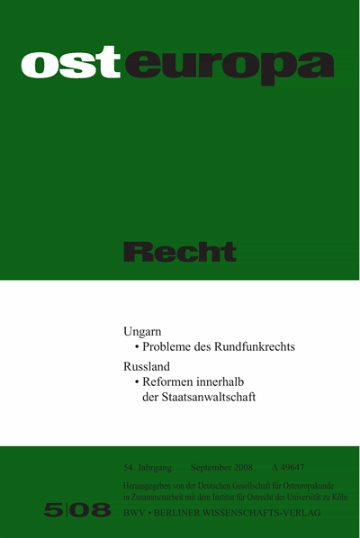 Cover der Ausgabe: OER Osteuropa Recht Jahrgang 54 (2008), Heft 5
