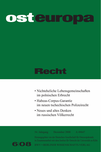 Cover der Ausgabe: OER Osteuropa Recht Jahrgang 54 (2008), Heft 6