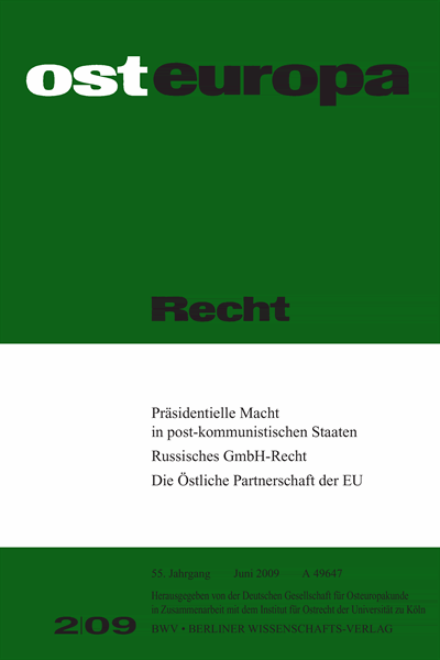 Cover der Ausgabe: OER Osteuropa Recht Jahrgang 55 (2009), Heft 2