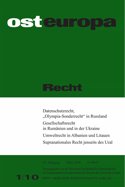 Cover der Ausgabe: OER Osteuropa Recht Jahrgang 56 (2010), Heft 1