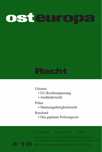 Cover der Ausgabe: OER Osteuropa Recht Jahrgang 56 (2010), Heft 4