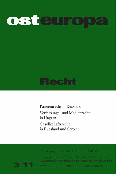 Cover der Ausgabe: OER Osteuropa Recht Jahrgang 57 (2011), Heft 3