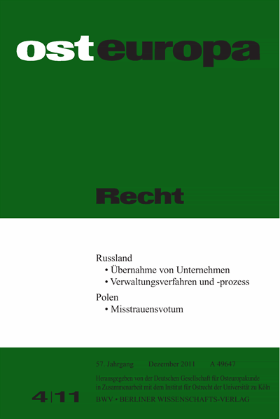 Cover der Ausgabe: OER Osteuropa Recht Jahrgang 57 (2011), Heft 4