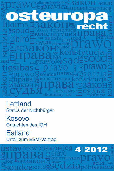 Cover der Ausgabe: OER Osteuropa Recht Jahrgang 58 (2012), Heft 4