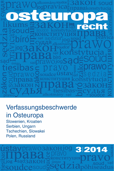 Cover der Ausgabe: OER Osteuropa Recht Jahrgang 60 (2014), Heft 3