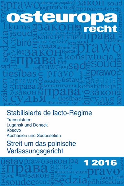 Cover der Ausgabe: OER Osteuropa Recht Jahrgang 62 (2016), Heft 1