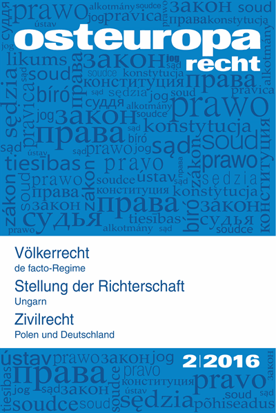 Cover der Ausgabe: OER Osteuropa Recht Jahrgang 62 (2016), Heft 2