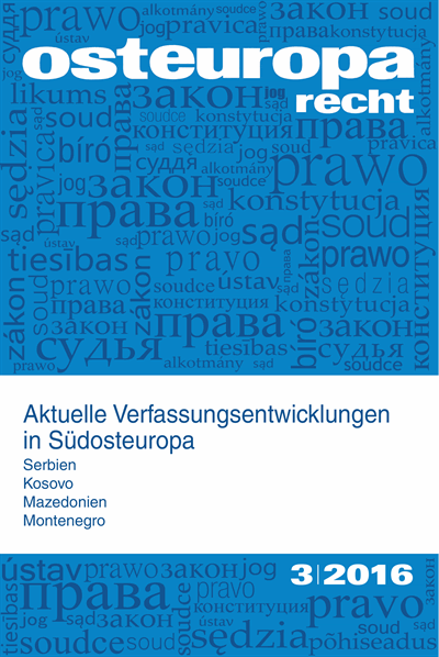 Cover der Ausgabe: OER Osteuropa Recht Jahrgang 62 (2016), Heft 3