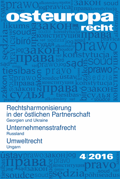 Cover der Ausgabe: OER Osteuropa Recht Jahrgang 62 (2016), Heft 4
