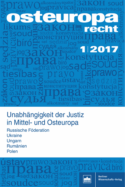 Cover der Ausgabe: OER Osteuropa Recht Jahrgang 63 (2017), Heft 1