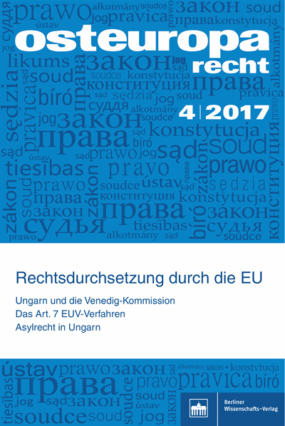 Cover der Ausgabe: OER Osteuropa Recht Jahrgang 63 (2017), Heft 4