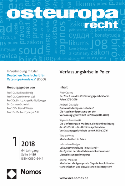 Cover der Ausgabe: OER Osteuropa Recht Jahrgang 64 (2018), Heft 1