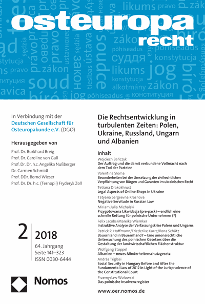 Cover der Ausgabe: OER Osteuropa Recht Jahrgang 64 (2018), Heft 2