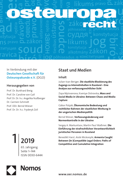 Cover der Ausgabe: OER Osteuropa Recht Jahrgang 65 (2019), Heft 1