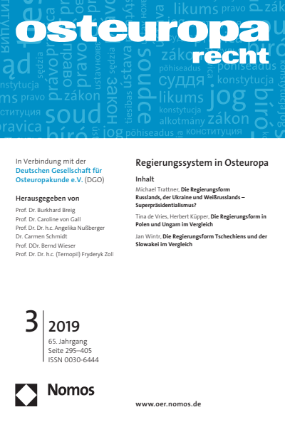 Cover der Ausgabe: OER Osteuropa Recht Jahrgang 65 (2019), Heft 3