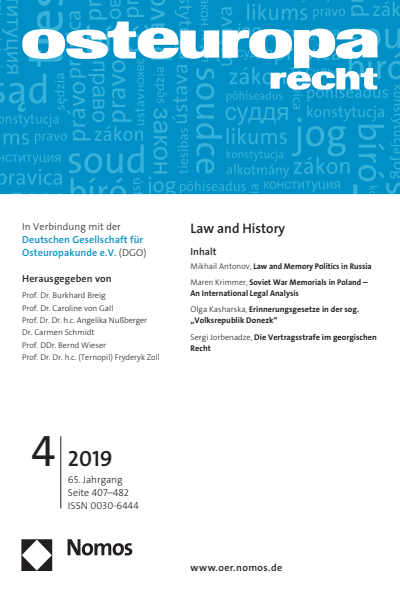 Cover der Ausgabe: OER Osteuropa Recht Jahrgang 65 (2019), Heft 4