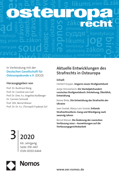 Cover der Ausgabe: OER Osteuropa Recht Jahrgang 66 (2020), Heft 3